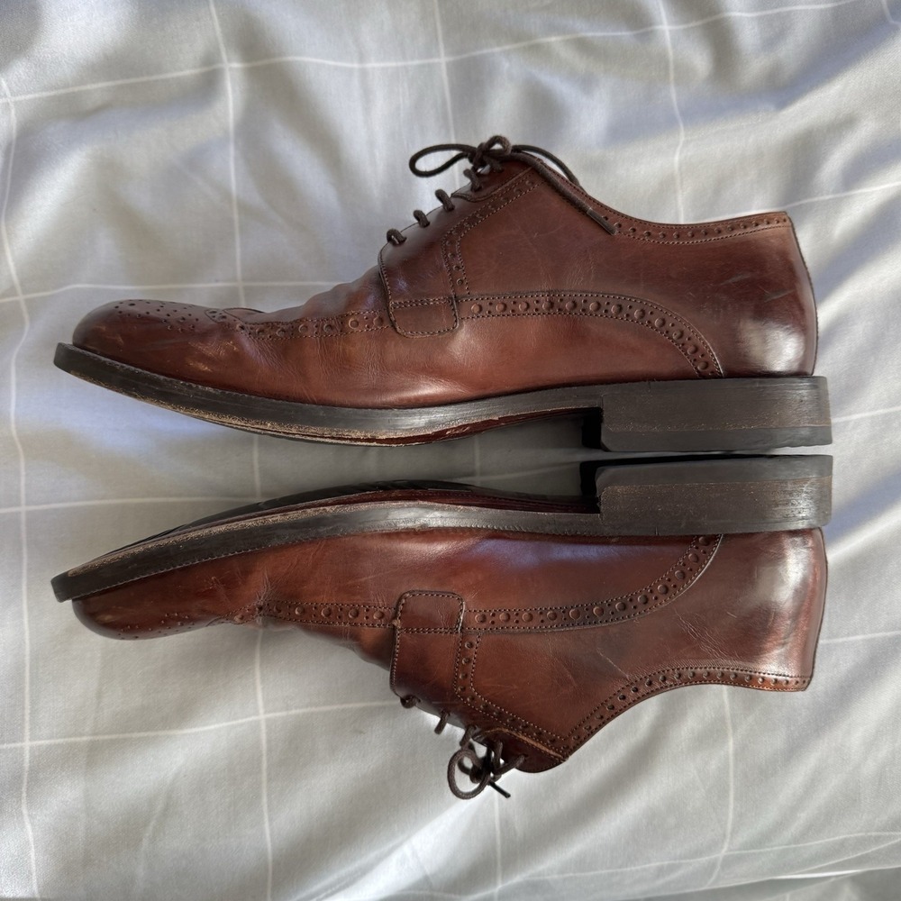 10.5 M Johnson & Murphy Italy Mens Brown Cap Toe Oxford Dress Shoes Lace Up EUC - Picture 6 of 9